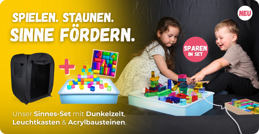 Sinnes-Set Traumhöhle mit Leuchtkasten und Acrylbausteinen zur Förderung von Wahrnehmung und Sinnen