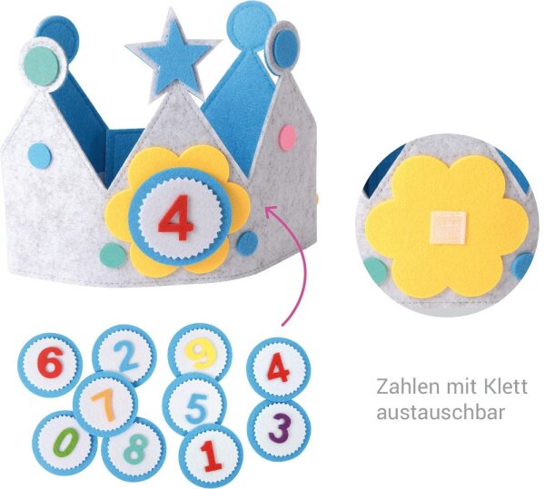 Geburtstagskrone blau mit Buttons