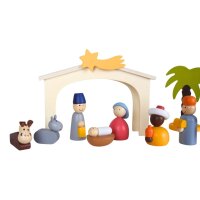 Weihnachtskrippe aus Holz für Kinder 12-tlg.