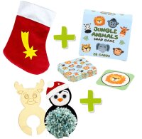 Weihnachtsset Stiefel + Pompon Anhänger + Snap Kartenspiel