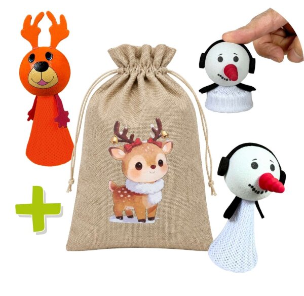 Weihnachtsset: Beutel + Jumpy Elch/Schneemann