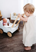 Puppenwagen, Puppenbett, Puppenwiege & Puppenschrrank - 4er Setaus Holz