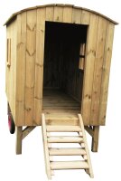 Spielhaus Bauwagen von vorn mit Tuer