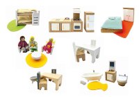 XXL Puppenhaus mit Möbel + Puppen, 44-tlg.