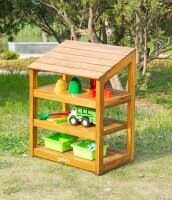 Outdoor Regal, 4-seitig offen, mit Spielsachen
