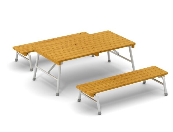 3-tlg. Outdoor-Sitzgruppe – Tisch mit 2 Bänken, 120 cm