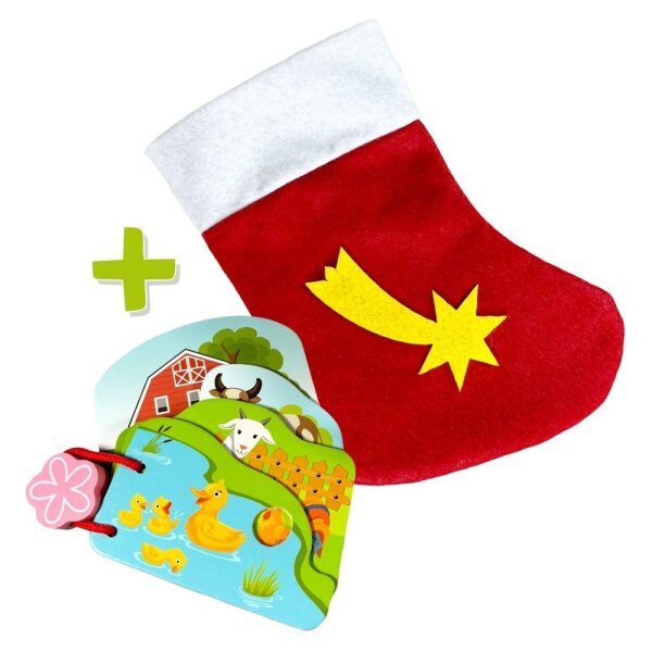 Weihnachtsstiefel mit Holz-Bilderbuch