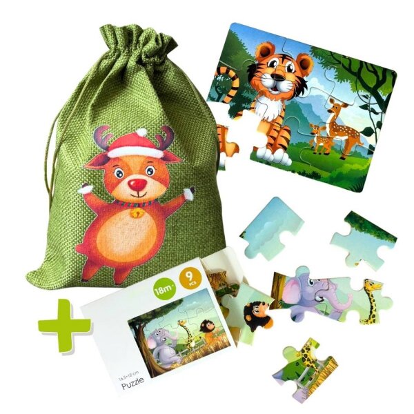 Weihnachtsbeutel mit Holzpuzzle - Nikolausgeschenk