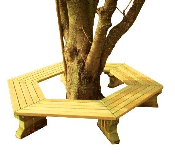 6-Eck Baumbank mit Baum in der Mitte
