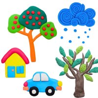 Knetmasse Bastelideen Auto, Haus, Baum, Wolke