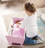 Puppenwiege Rosa, 4-tlg. mit Mädchen
