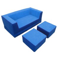 Klapp-Sofa mit 2 Hockern hellgrau -orange