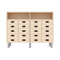 Regalschrank, 20 Materialkästen, Stellfüße, fronta
