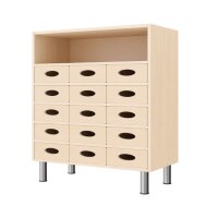 Regalschrank mit Materialkästen, von vorne