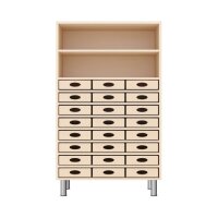 Regalschrank 24 Materialkästen, mit Füßen, frontal
