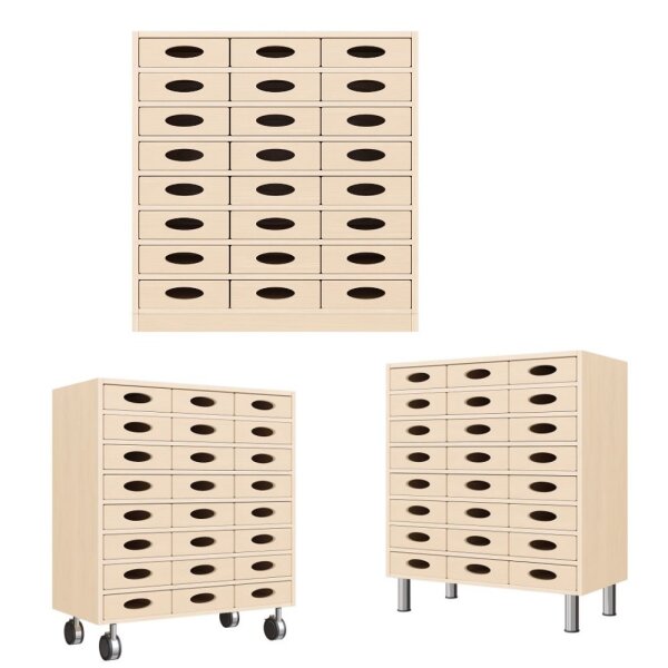 Regalschrank mit 24 Materialkästen Sockel wählbar
