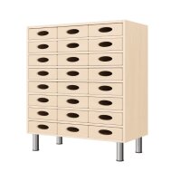 Regalschrank, 24 Materialkästen, Stellfüße, schräg