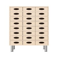 Regalschrank, 24 Materialkästen, Stellfüße, fronta