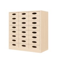 Regalschrank, 24 Materialkästen, Sockel, schrägt