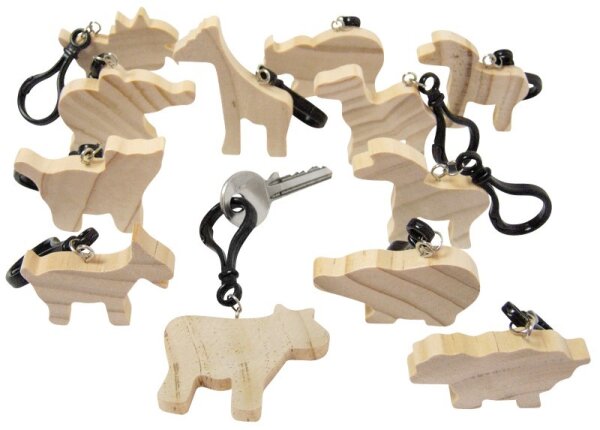 Holzfiguren Tiere Schlüsselanhänger 12er Set 93